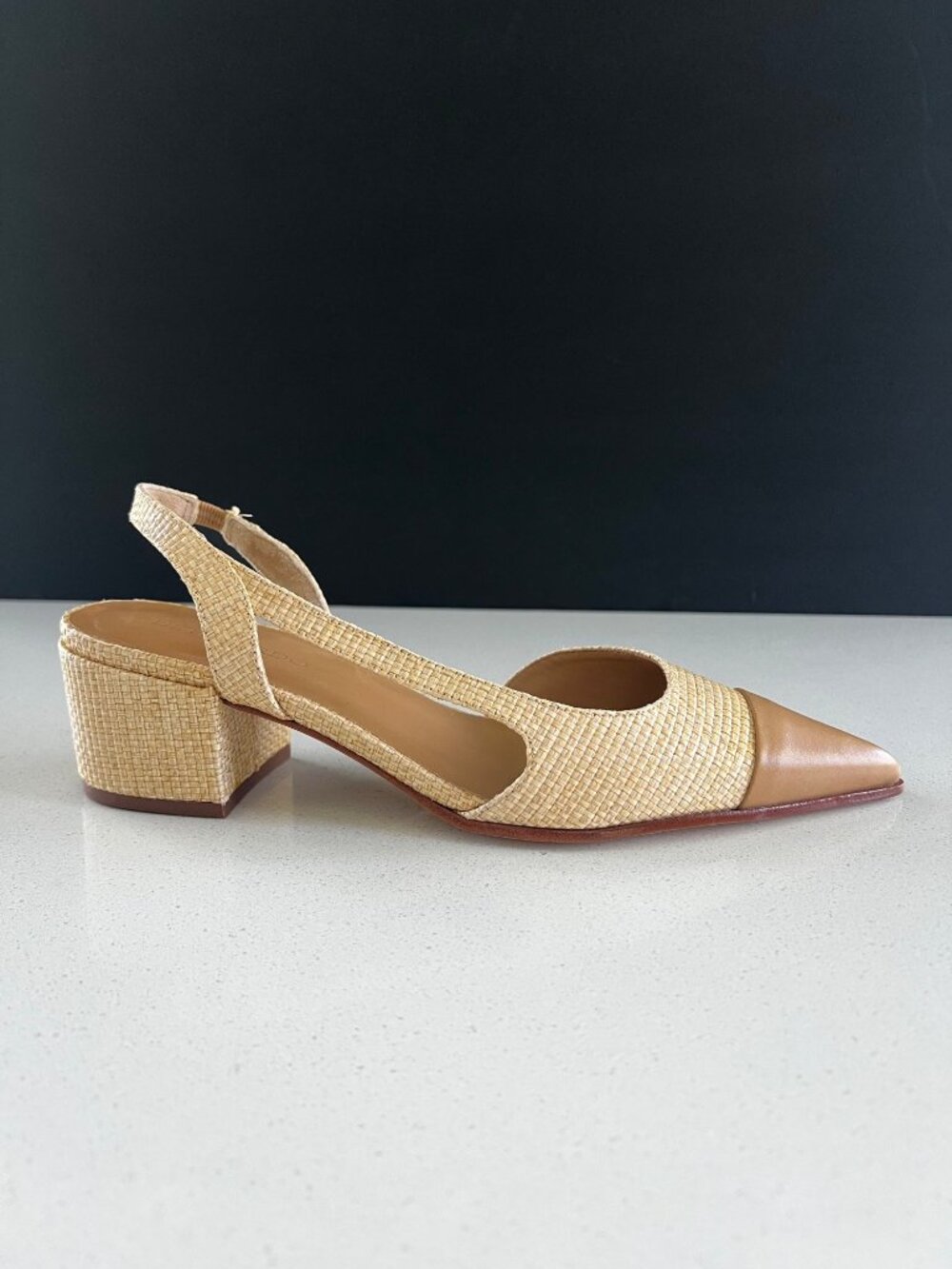 BERNARDO Monroe Slingback PUMPS BEIGE  Raffia and leather size 8.5 - Picture 8 of 9